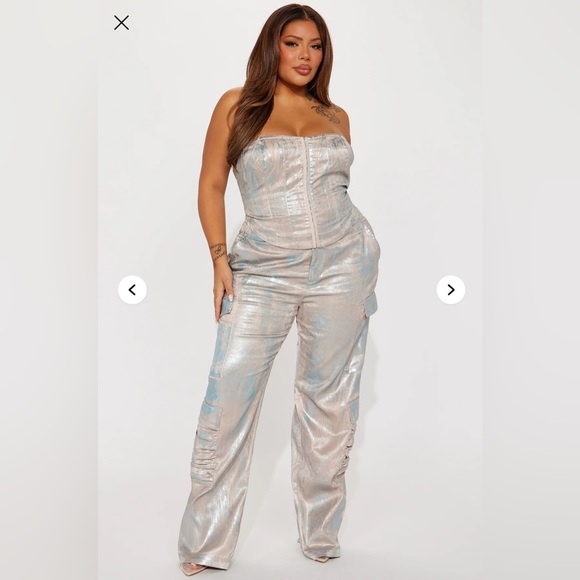 Ava Metallic Pant Set - Taupe - Picture 5 of 8